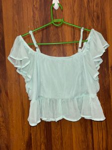Light Blue Off-Shoulder Ruffle Top
