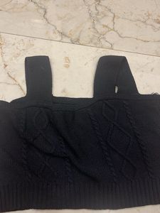 Black Embroidered Knit Crop Top
