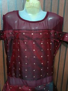Elegant Maroon Polka Dot Gown