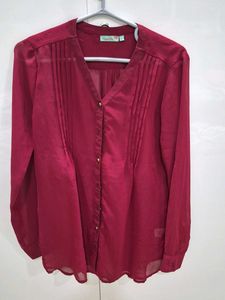 Burgundy Button-Up Blouse