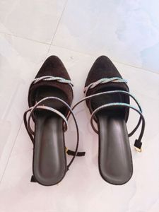 Sparkling Black Heels with Clear Crystal Heel