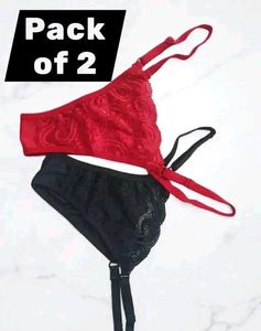 Pack of 2 Red &amp; Black Lingerie Set
