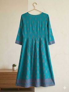 Teal Ethnic Print Anarkali Kurti