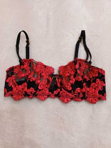 Elegant Red & Black Floral Lace Bra