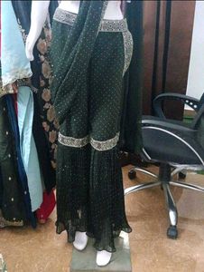 Designer Black Sequined wrap saree