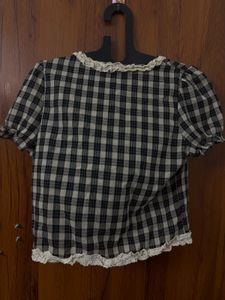 Gingham Lace Trim Top