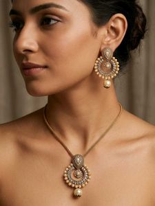 Elegant Pearl & Stone Necklace Set