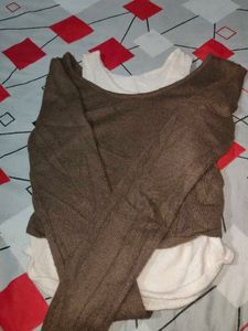 Brown Ribbed Mock Layered Pullover
