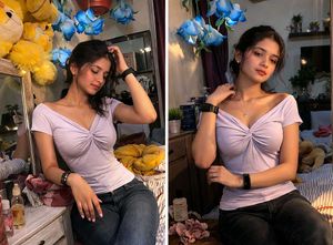 Cute Lavender Twist-Front Top