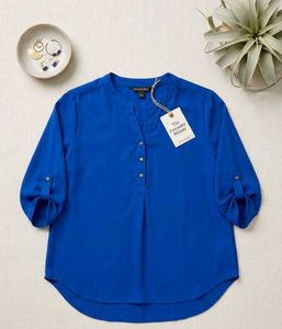 Vibrant Blue Button-Up Tunic Top