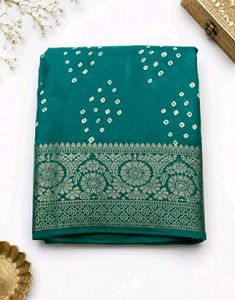 New Teal Bandhani Saree with Intricate Border
