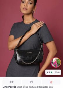 Black Croc Embossed Shoulder Bag