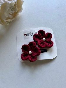 Cute Flower Hair Clips - Burgundy