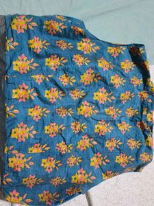 Teal Floral Print Kurta Set with Jacket