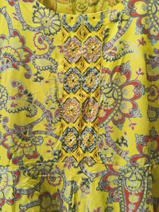 Mustard Yellow Printed Anarkali Kurta with Sequina