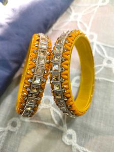 Yellow and brown kda Embellished Bangles Set