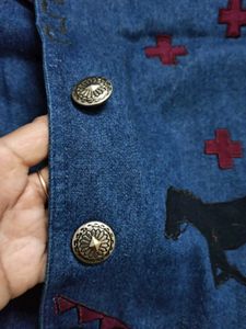 Denim Vest with Horse &amp; Cross Applique