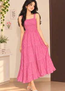 Pink Tiered Midi Dress