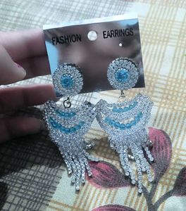 Silver Blue Stone Tassel Earings