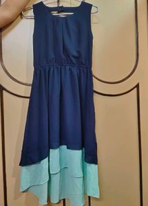 Chic Navy Blue & Mint Layered Dress
