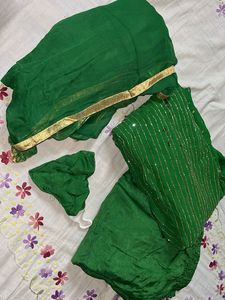 Stunning Green Sequined Kurta set with mask
