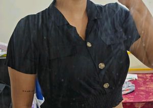 Stylish Black Cropped Button-Up Top