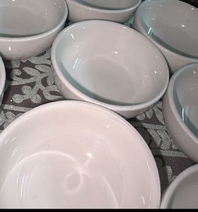 Set of 10 Glossy White Ceramic Bowls