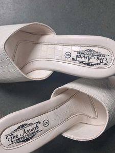 White Croc Print Heeled Mules