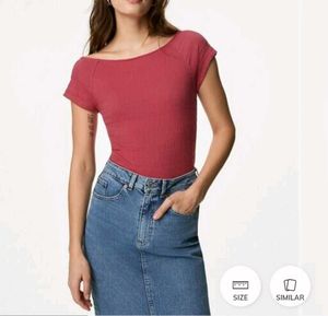 Ribbed Red Off-Shoulder Top