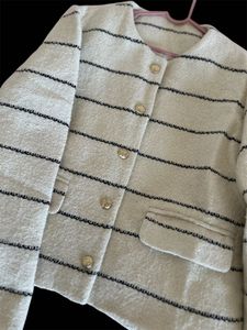 Cream &amp; black Striped tweed Jacket