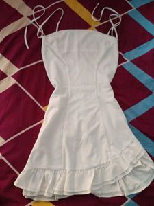 Chic White Ruffle Strap Dress