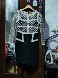 Chic Sequin Sleeve Black &amp; White Dress