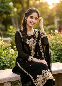 Elegant Black Embroidered Kurta Set