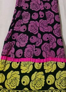 Black Kurta with Pink Rose Print