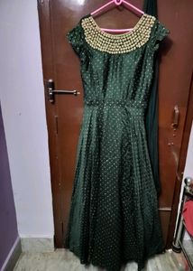 Elegant Green Ethnic Gown with golden work ✨