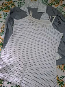 Gray Double-Breasted Blazer with Polka Dot Accents