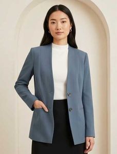 Women's Slate Blue Tailored Collarless Blazer