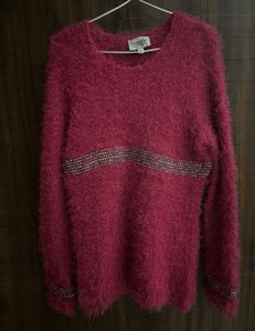 Fuzzy Pink Embellished Sweater