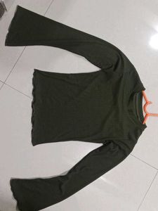 Olive Green Ribbed Long Sleeve Top