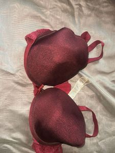 Burgundy Lace Trim Bra