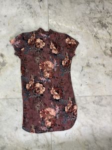 Floral Print Cutout Neckline Dress