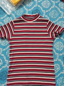 Striped Mock Neck Short Sleeve Top