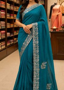 Teal Saree with Silver Embroidery wit