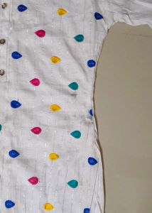 White Kurta with Colorful Droplet Print