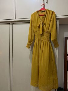 Mustard Yellow Smocked Midi Dress