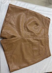 Tan Faux Leather Wrap Skirt
