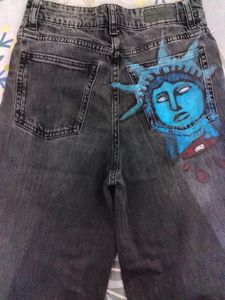 Hand-Painted Wide Leg Denim Jeans