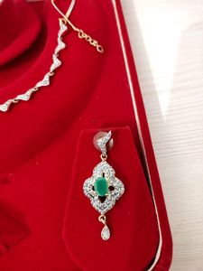 Pendant Necklace Set With Green Stone Earrings