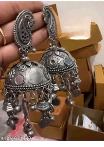Stunning Oxidized Silver Jhumka Earrings