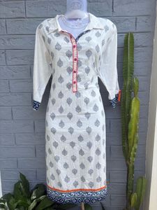 Stylish White Printed Kurta